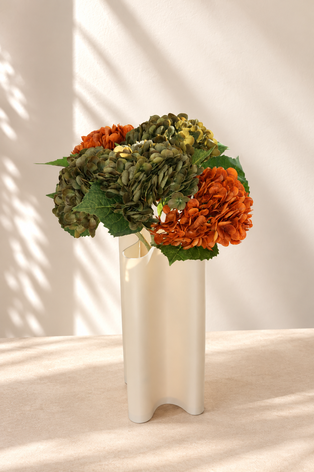Hortensias vert olive et orange